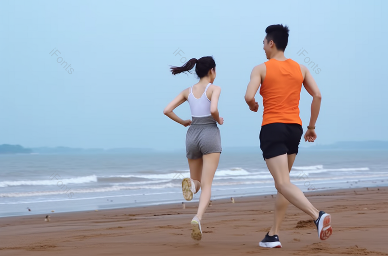 在海边做运动的情侣摄影,高清,摄影图,摄影图片,图片大全,摄影图免费下载